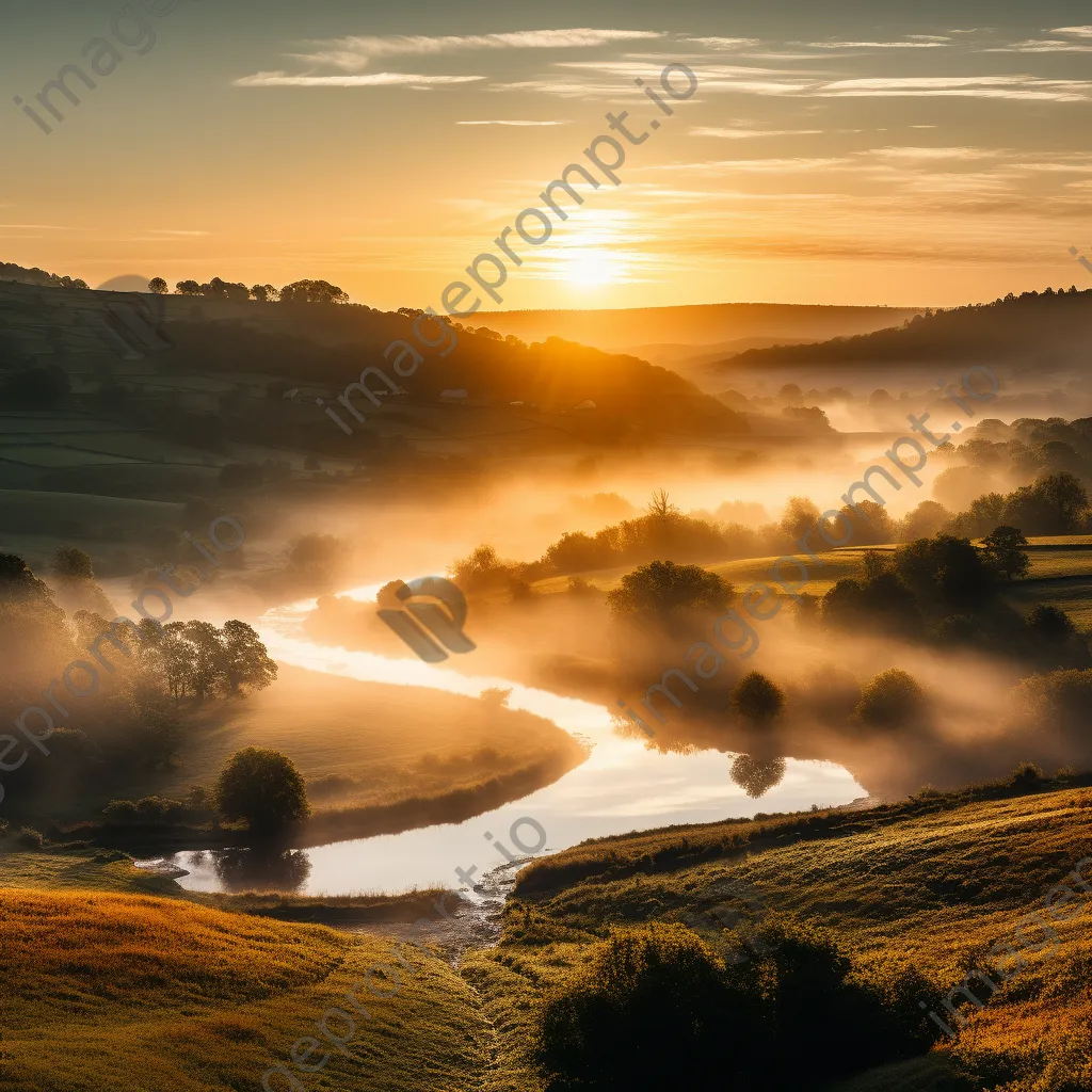 Sunrise illuminating a misty valley - Image 1