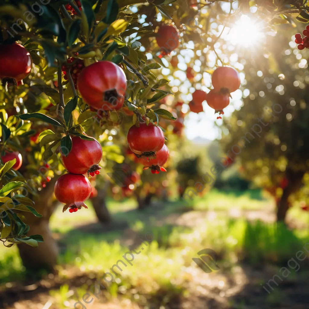 Ripe pomegranates shining in a summer orchard - Image 4