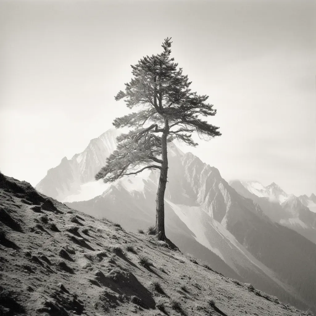 Serenity of a mountain peak with a lone pine tree - Image 3