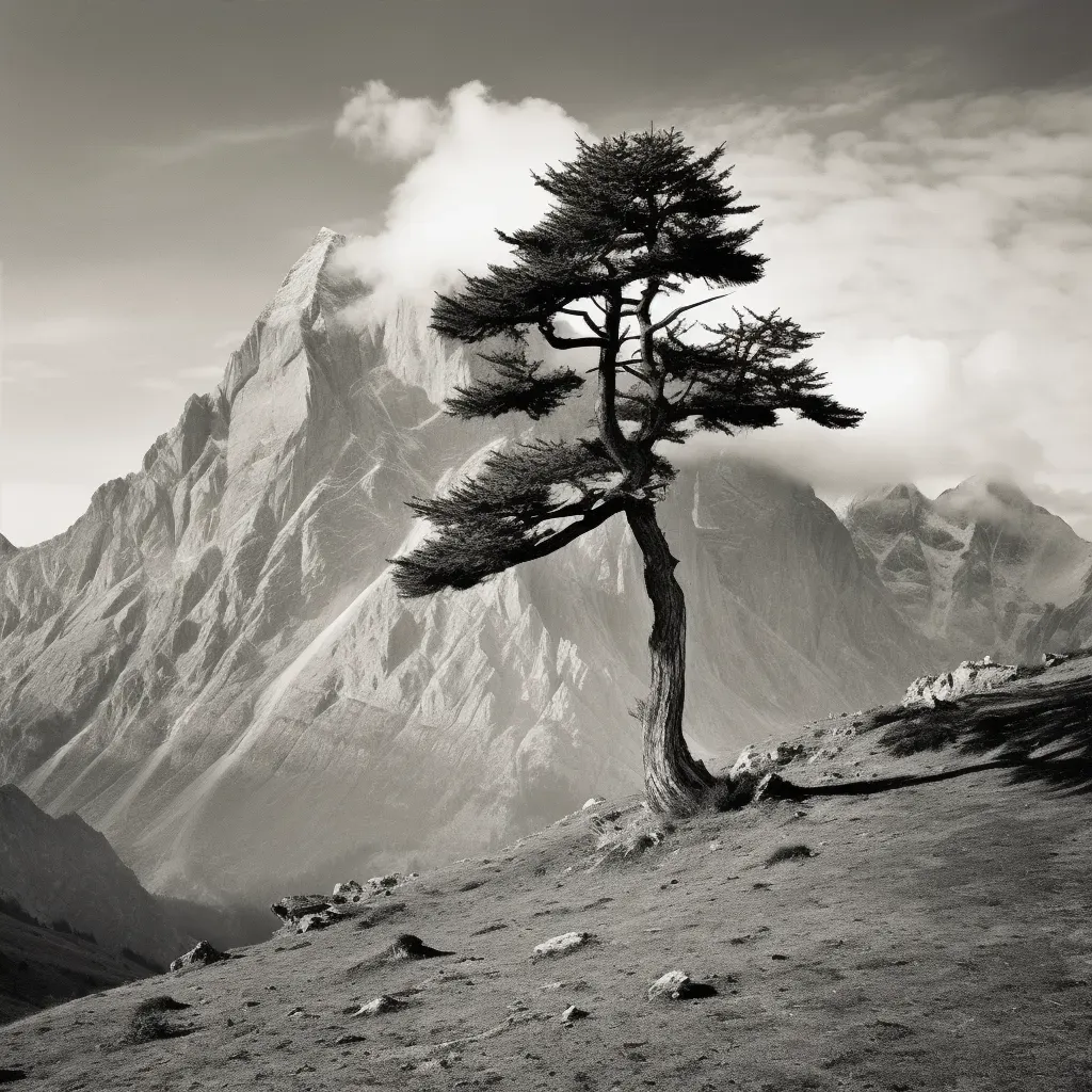 Serenity of a mountain peak with a lone pine tree - Image 4