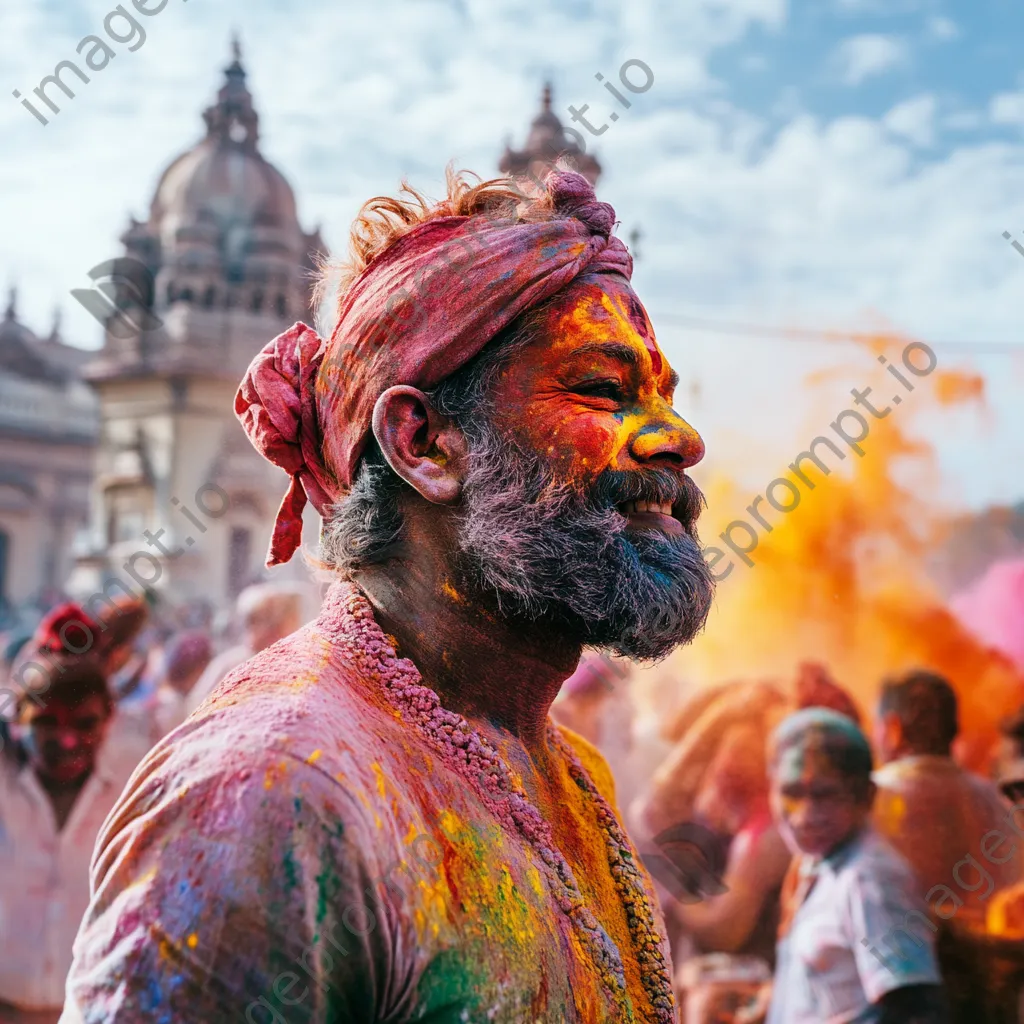 Participants celebrating Holi by throwing colored powders at each other. - Image 2