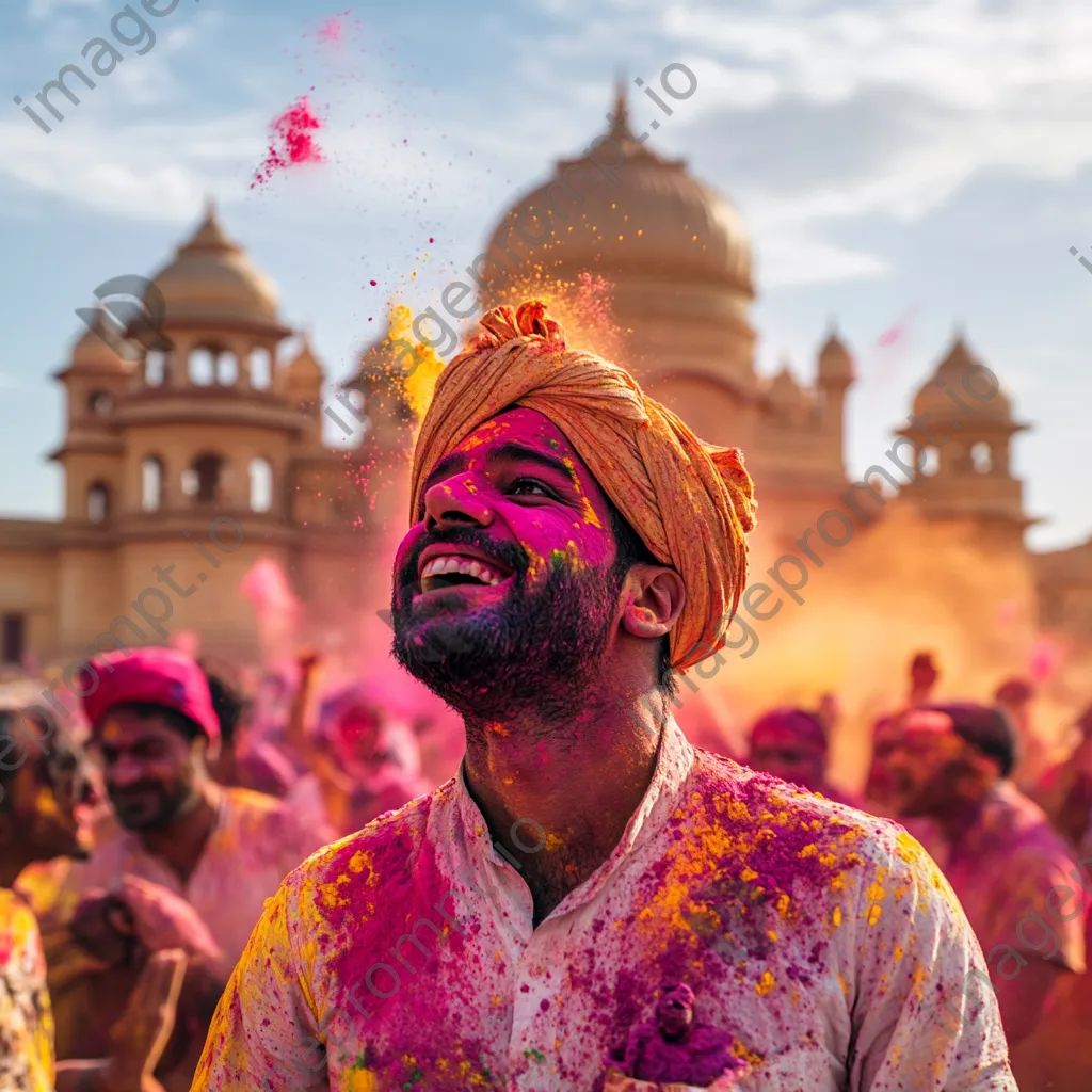 Participants celebrating Holi by throwing colored powders at each other. - Image 4