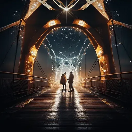 Image of a surprise proposal on a city bridge with twinkling lights - Image 3