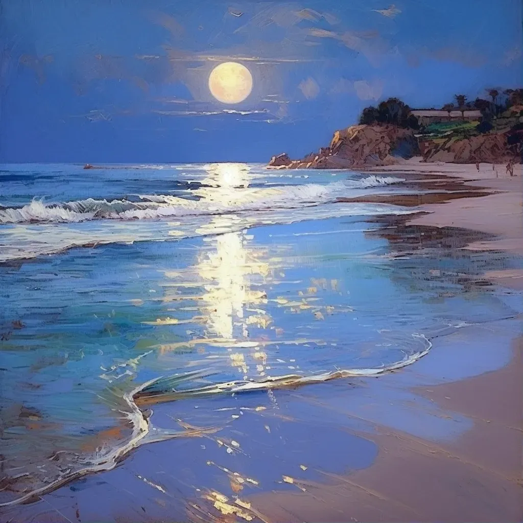 Moonlit Beach with Calm Waves