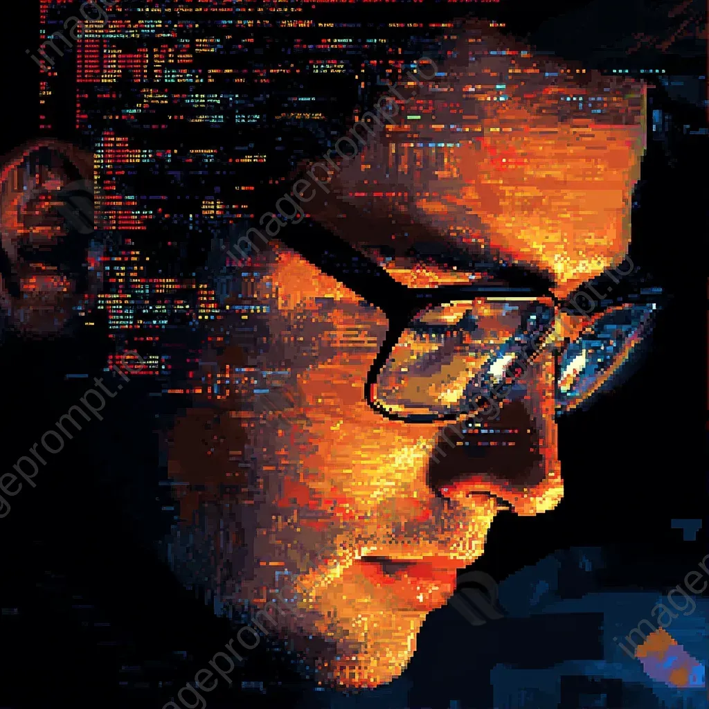 Programmer in pixel art style with reflected code in glasses - Image 1