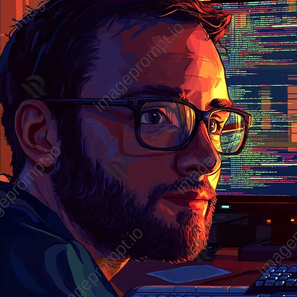 Programmer in pixel art style with reflected code in glasses - Image 2