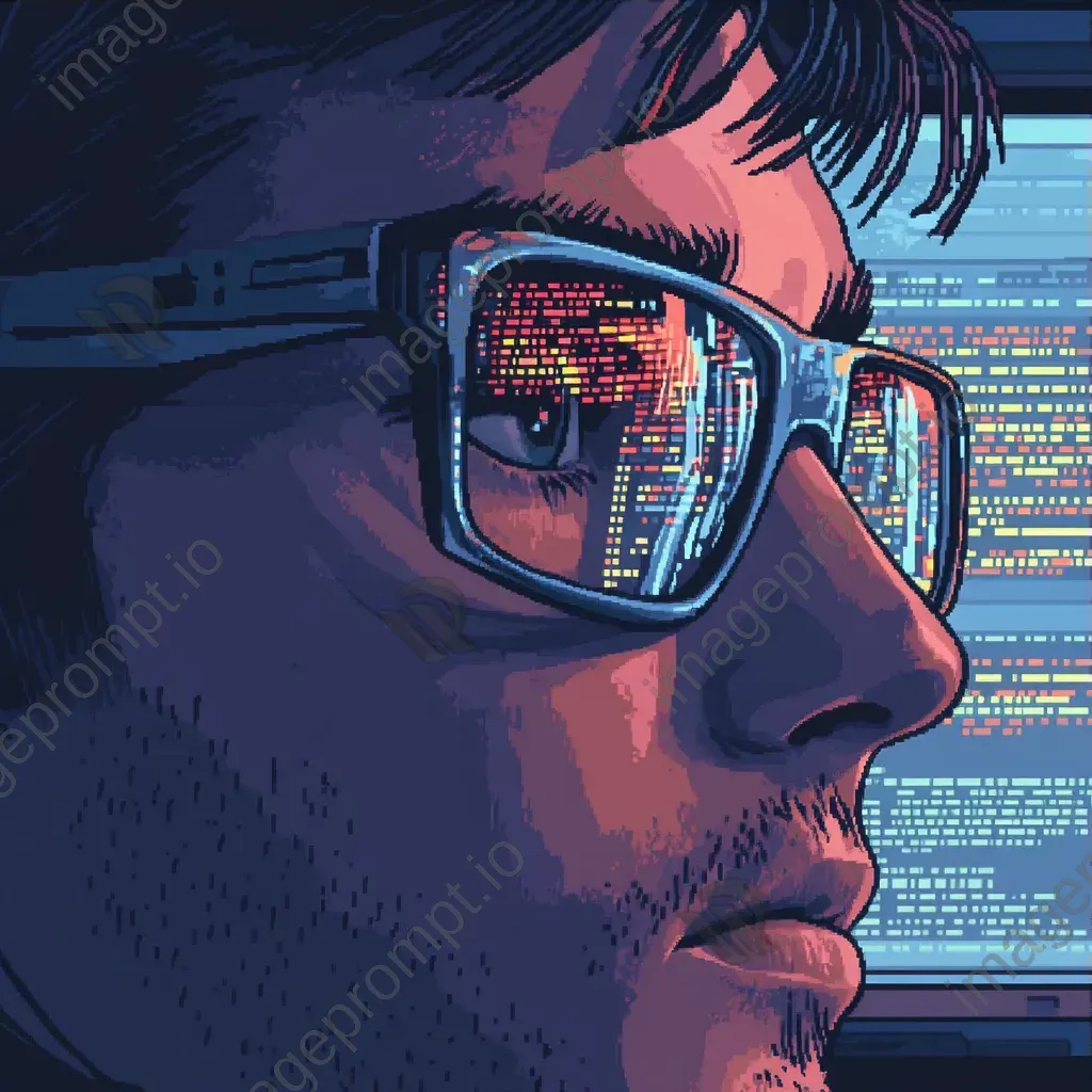 Programmer in pixel art style with reflected code in glasses - Image 3