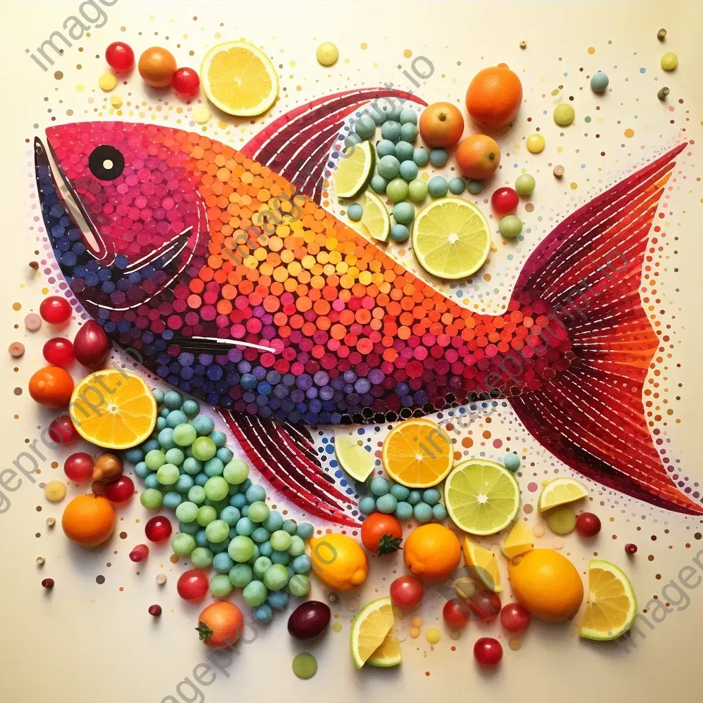 Fruit still life subtly changing into fish through an optical illusion - Image 3