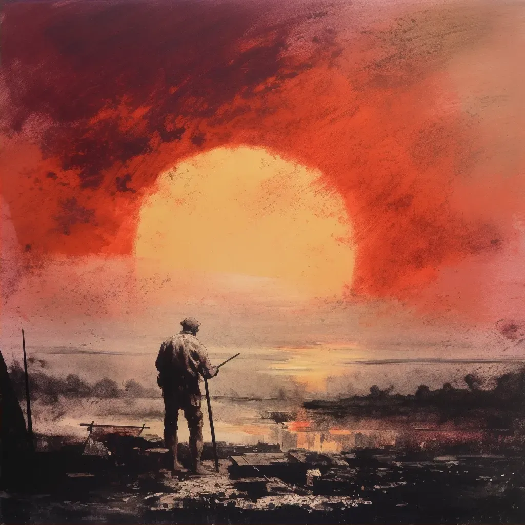 Image of a man painting a colorful sunset scene - Image 2