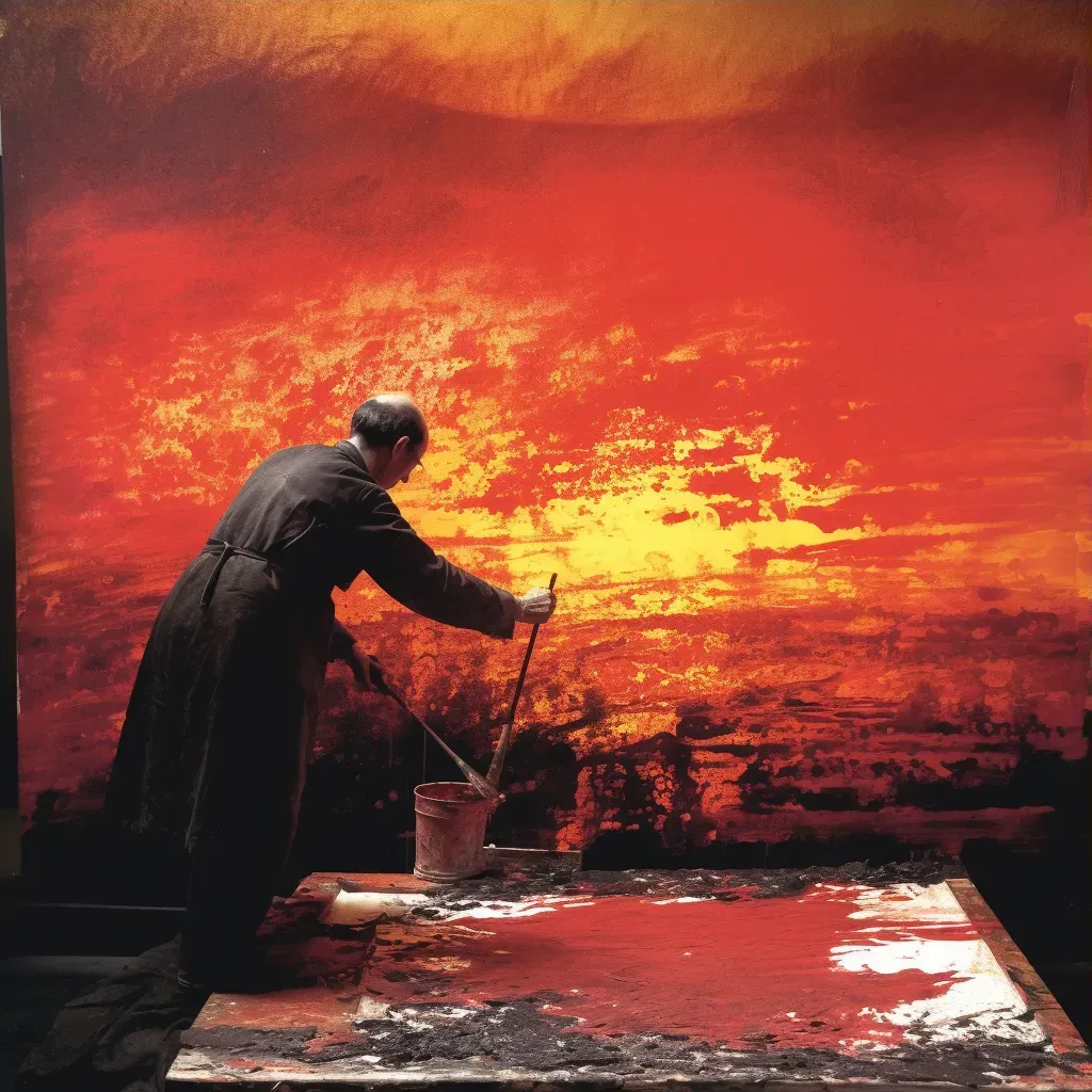 Image of a man painting a colorful sunset scene - Image 3