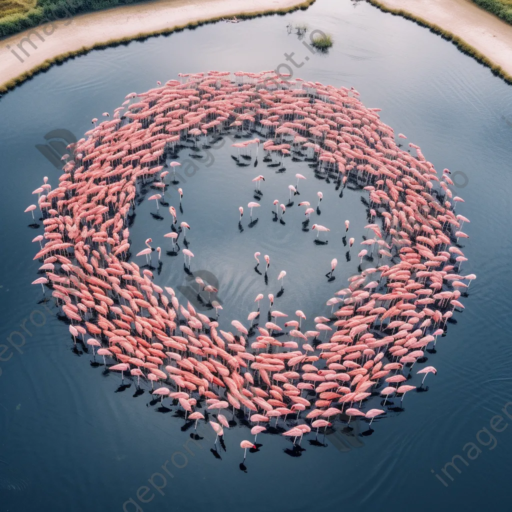 Aerial view of a herd of flamingos in a lagoon. - Image 3