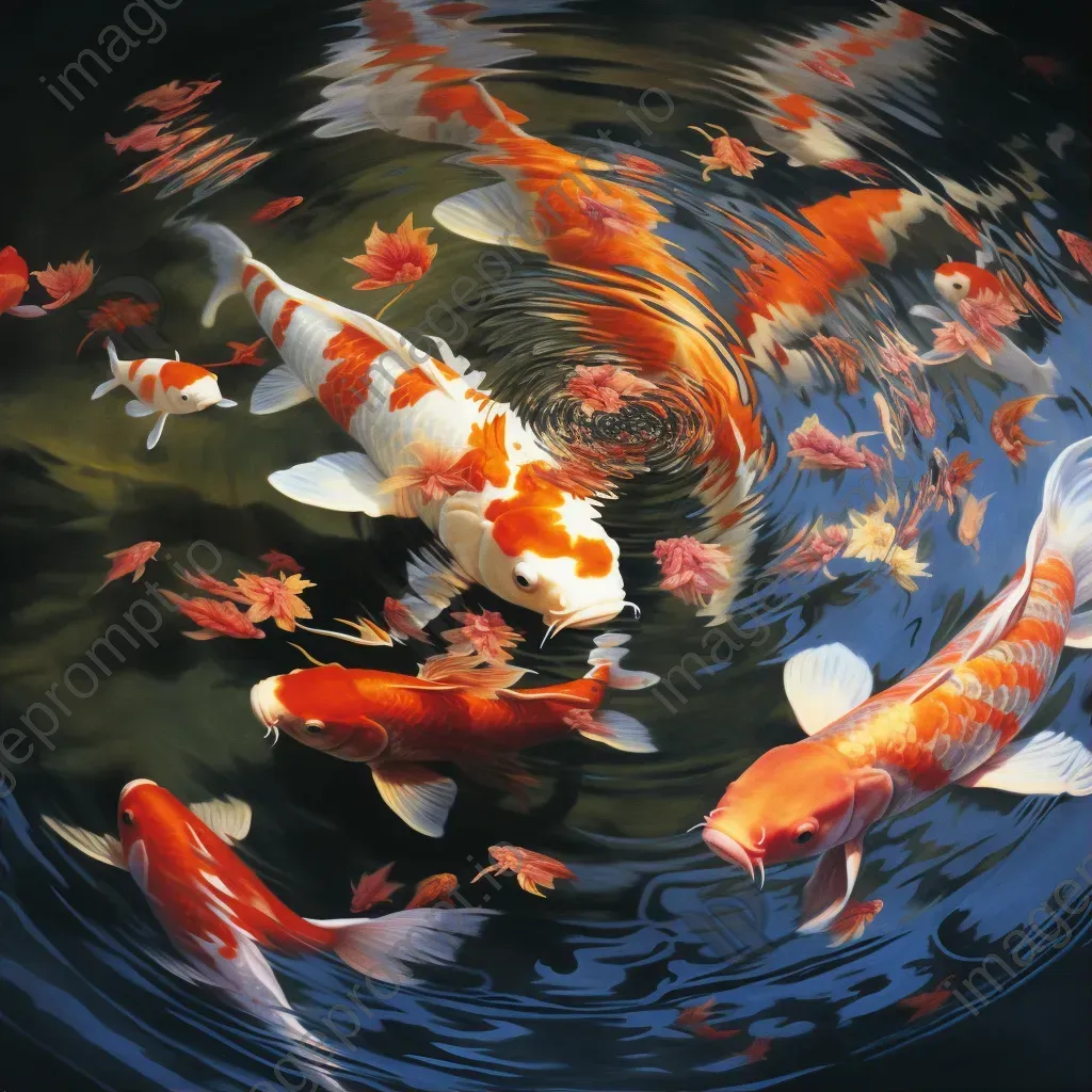 Colorful koi fish swimming in a serene pond - Image 1