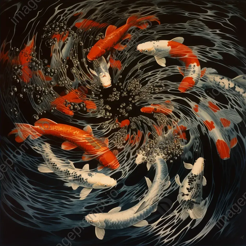 Colorful koi fish swimming in a serene pond - Image 2