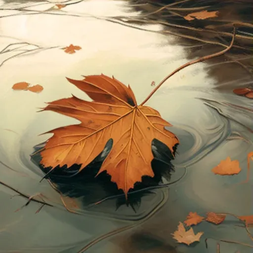 Autumn leaf on freezing pond surface - Image 3