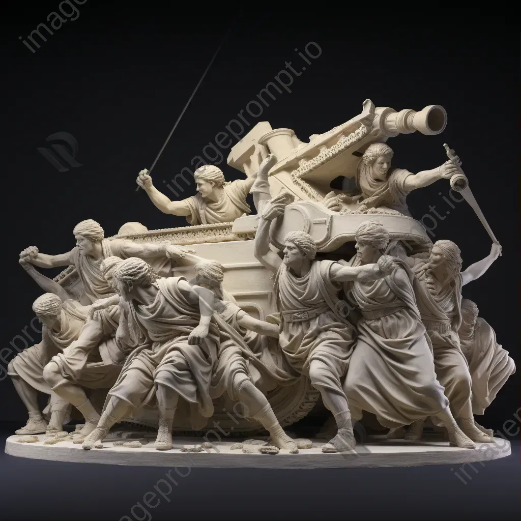 Sculptural relief of fearless peace activists confronting tanks - Image 1