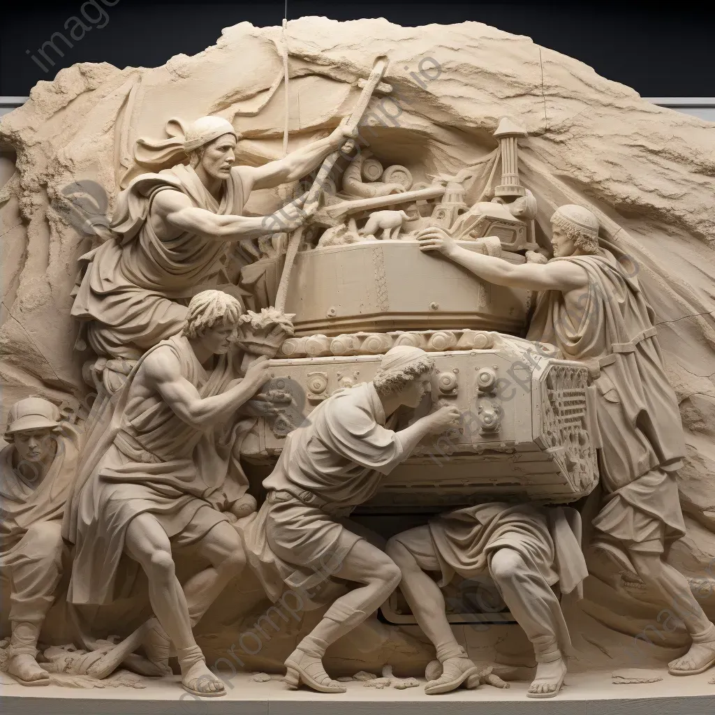 Sculptural relief of fearless peace activists confronting tanks - Image 2