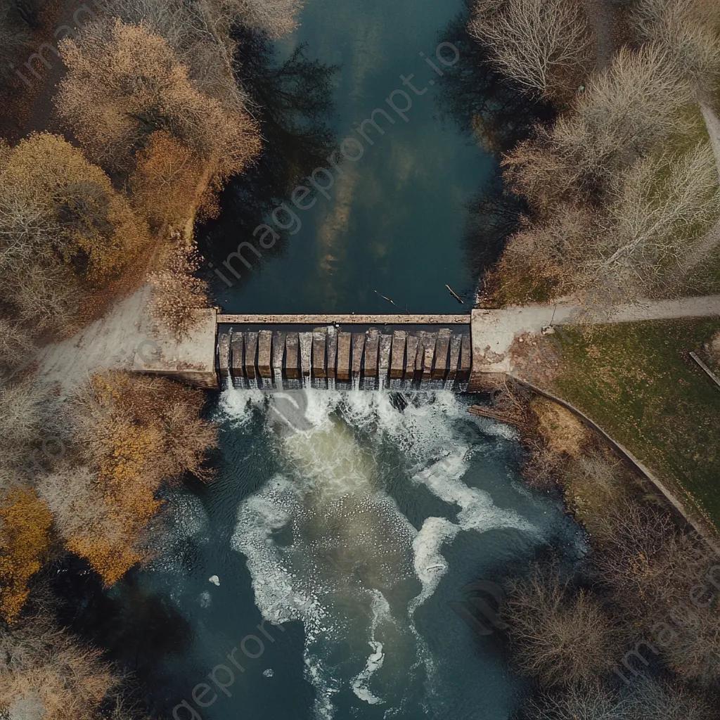 Aerial view of traditional weir in a river bend - Image 2