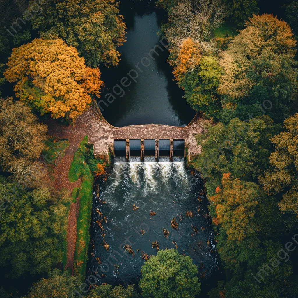 Aerial view of traditional weir in a river bend - Image 3