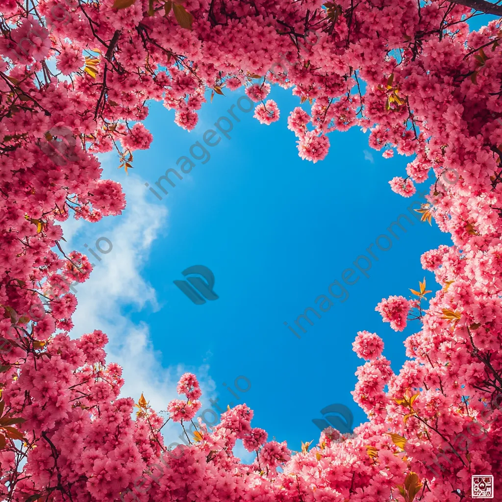 View from beneath blooming cherry blossom trees - Image 4