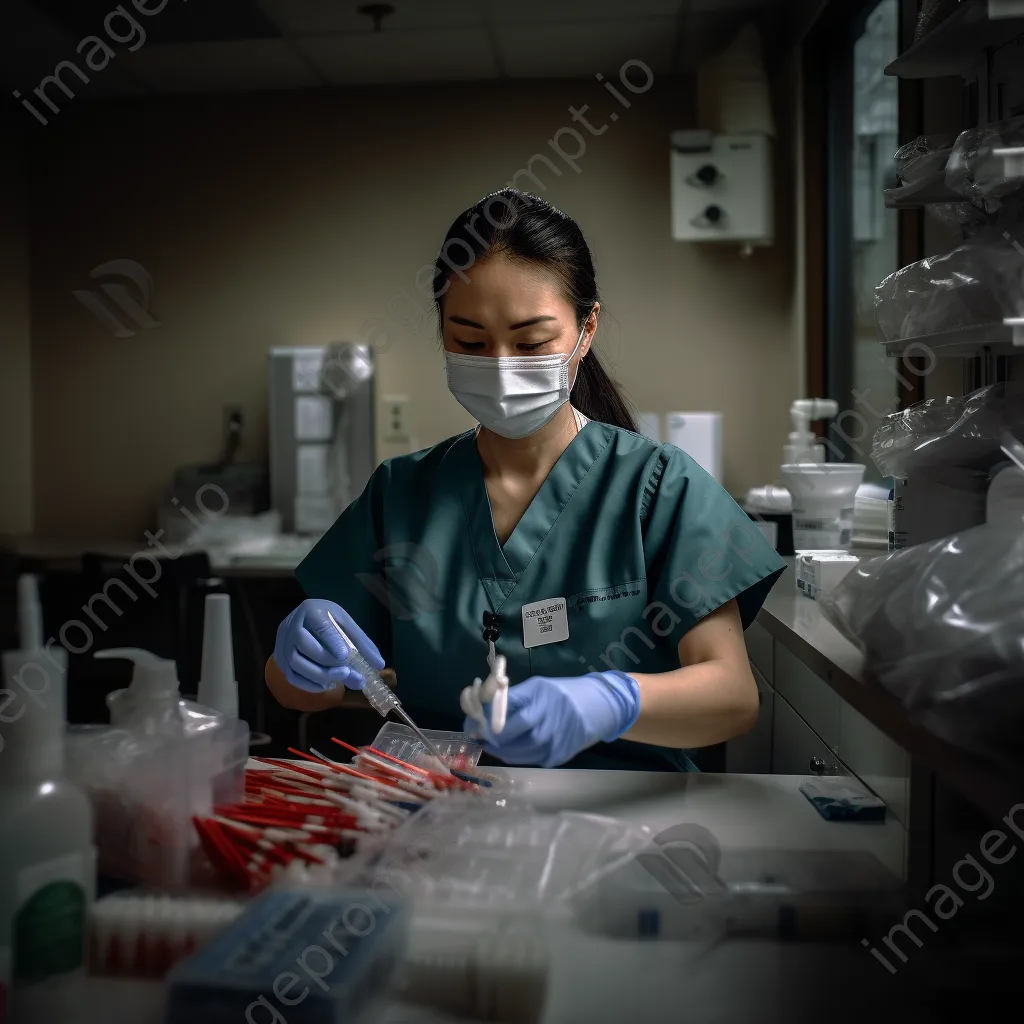 A nurse preparing a syringe in a well-organized clinic room. - Image 2