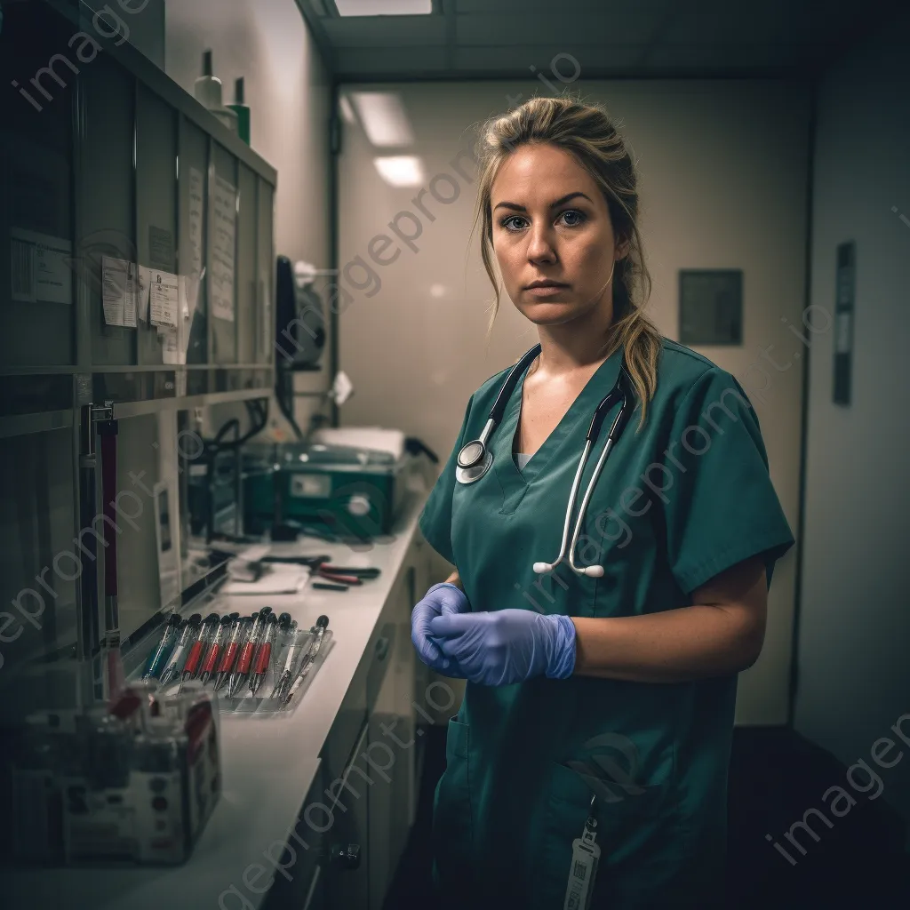 A nurse preparing a syringe in a well-organized clinic room. - Image 4