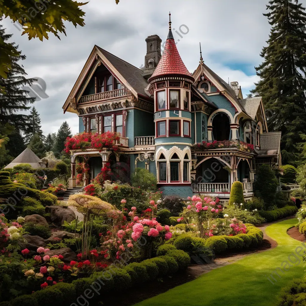 Quaint Victorian mansion with colorful gabled roofs - Image 4