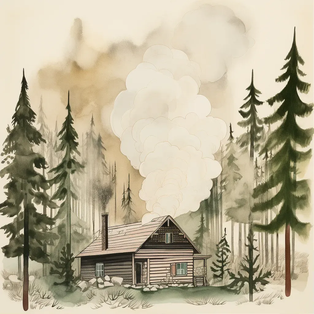 Image of a humble cabin among towering pine trees - Image 1