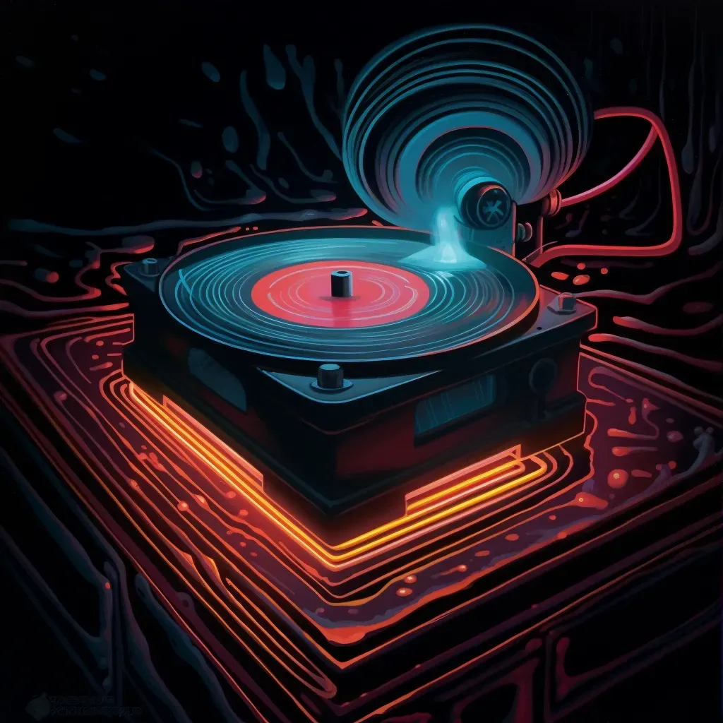 Vintage record player emitting a soft glow in a dimly lit room - Image 3