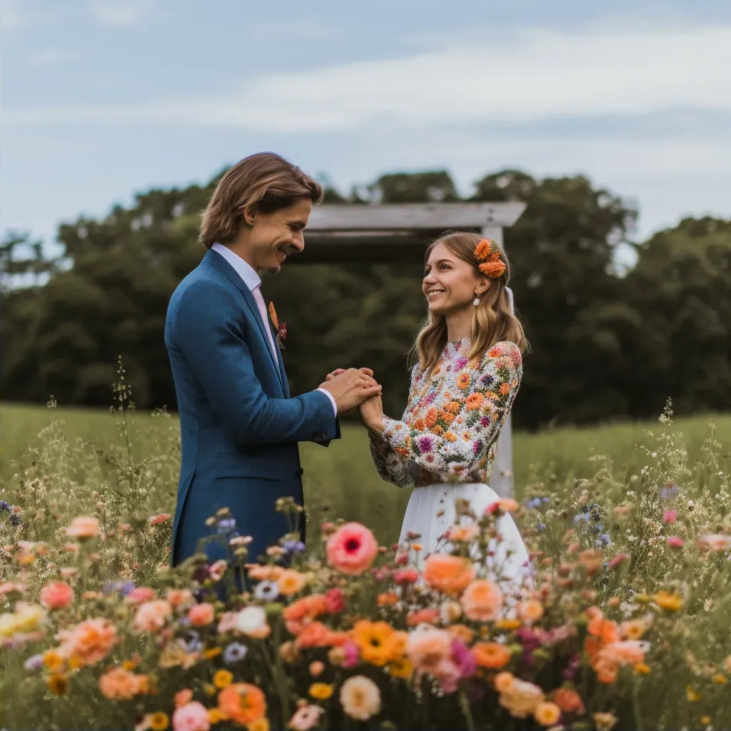 Wedding ceremony wildflower field - Image 2