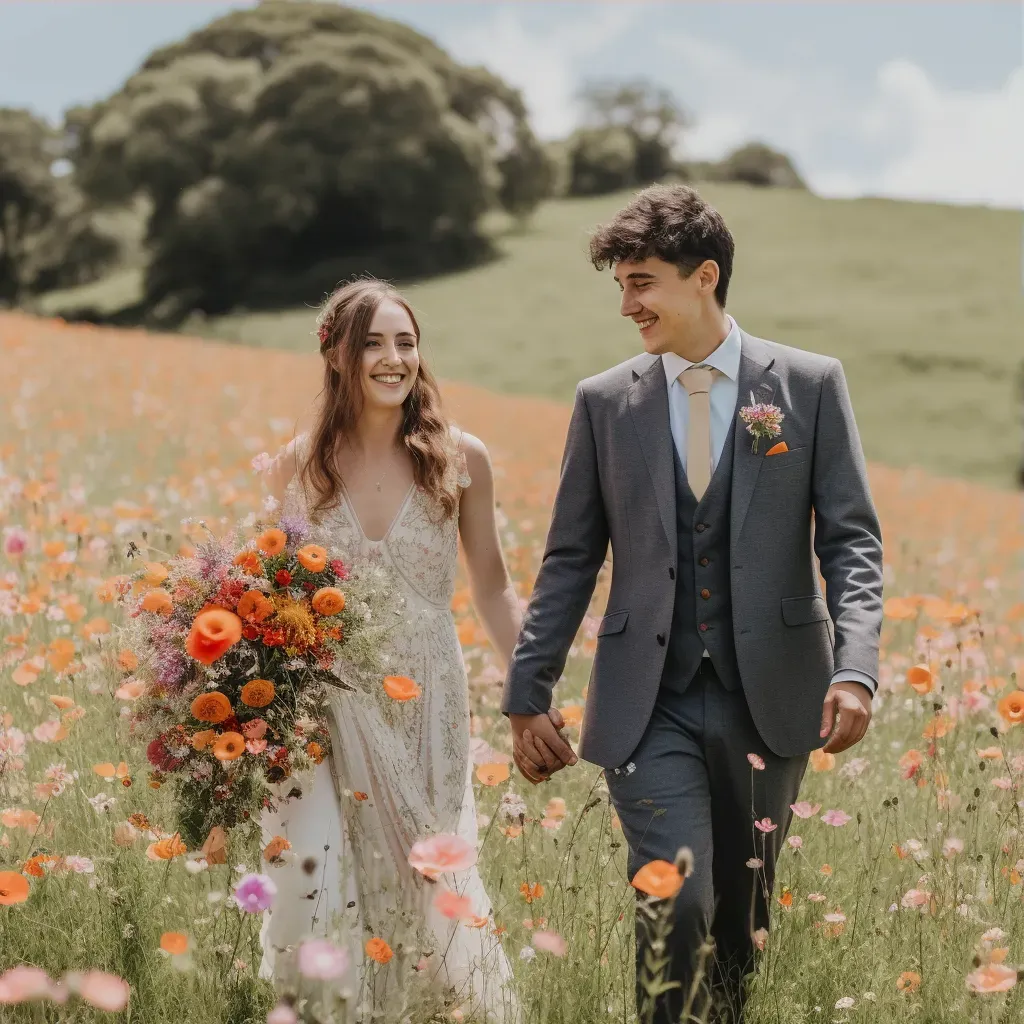 Wedding ceremony wildflower field - Image 3