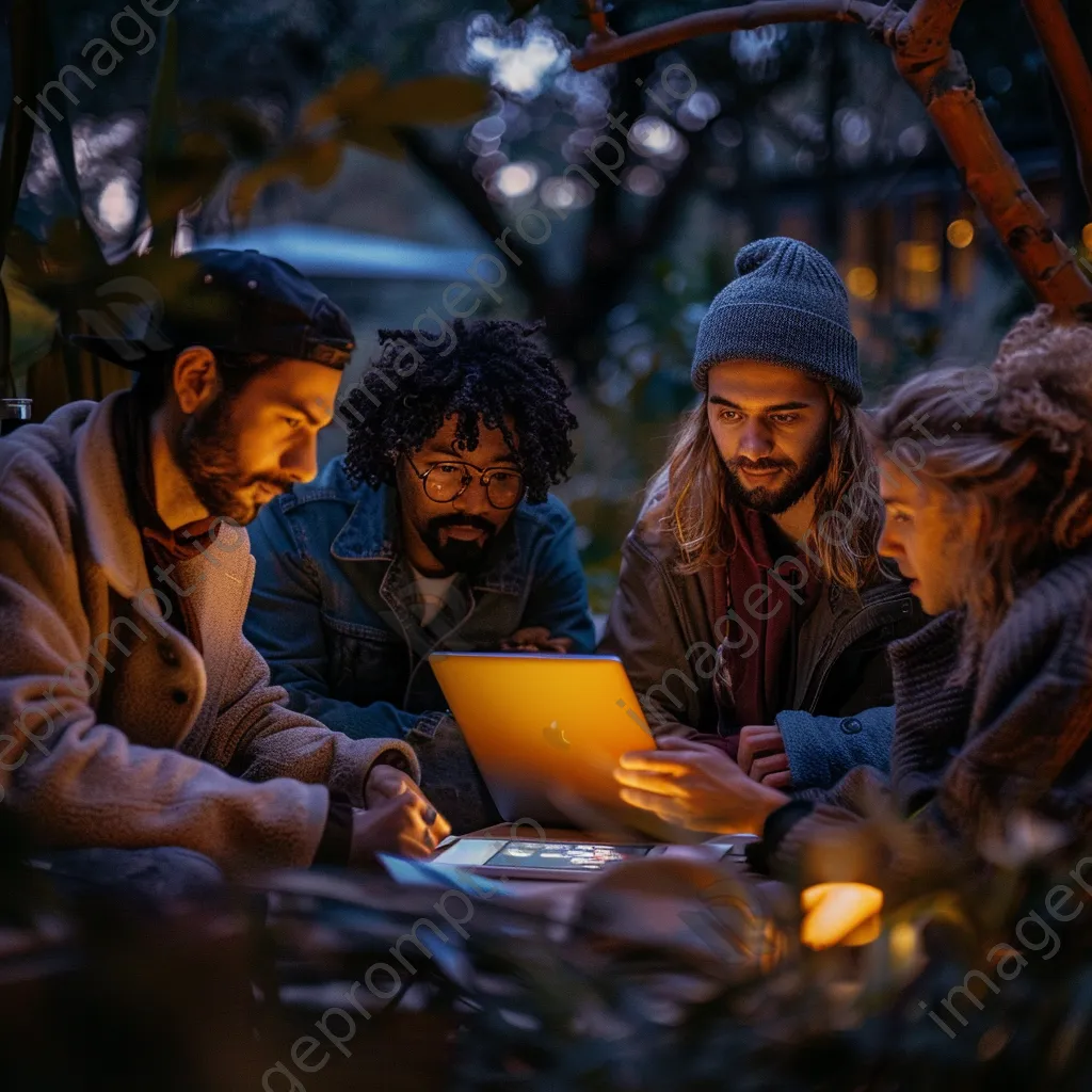 Colleagues working outdoors together using a laptop and tablet - Image 1