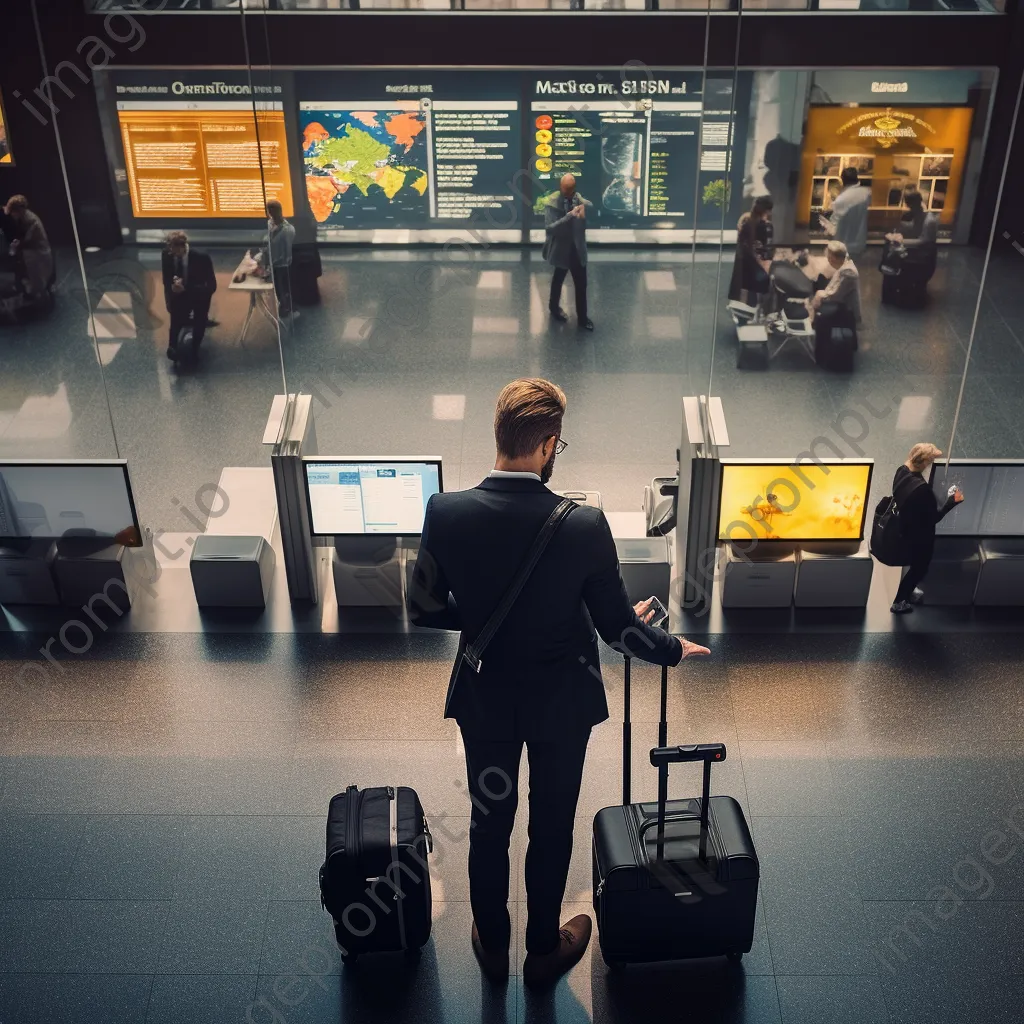 A business traveler checking in at an airport kiosk - Image 1