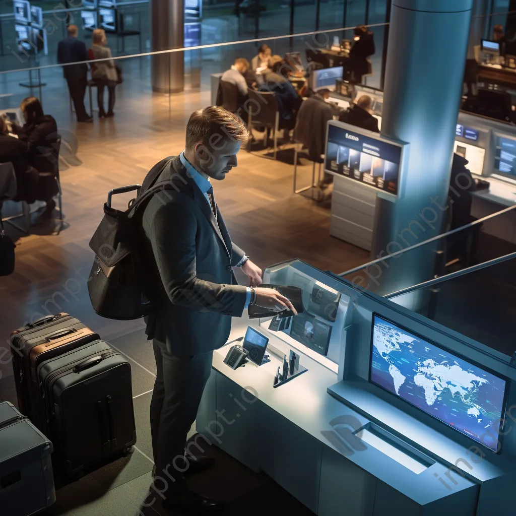 A business traveler checking in at an airport kiosk - Image 3