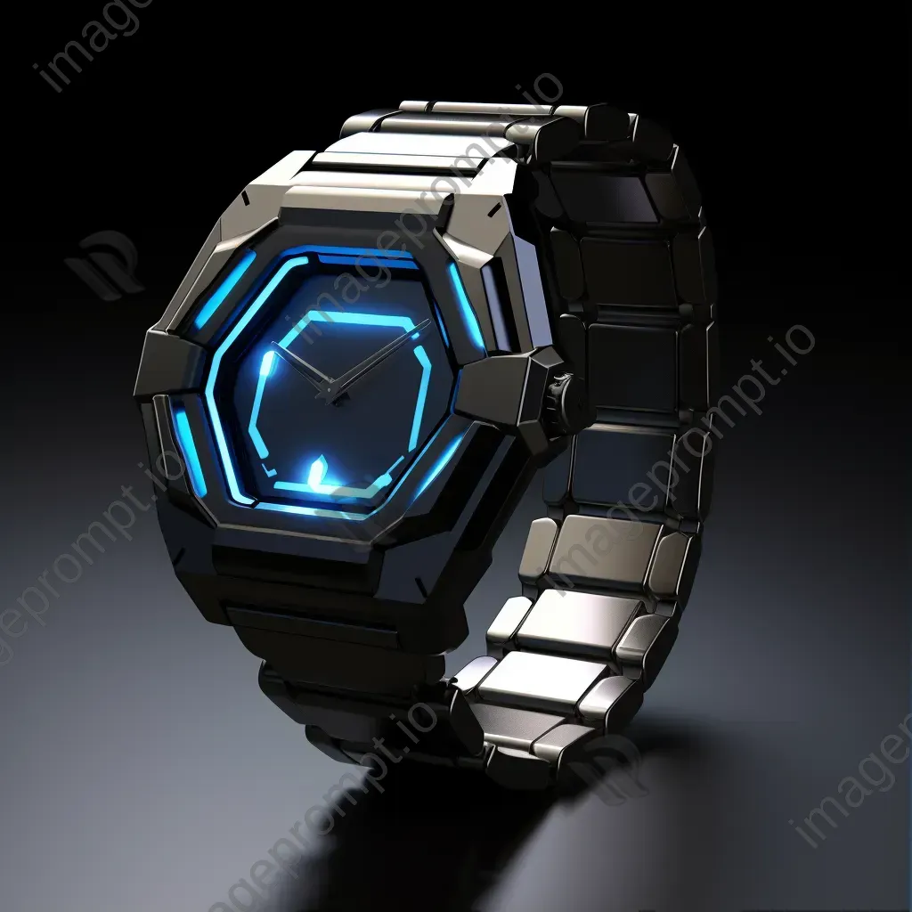 Low poly sports wristwatch with brushed steel case and techno surreal LED illumination - Image 1