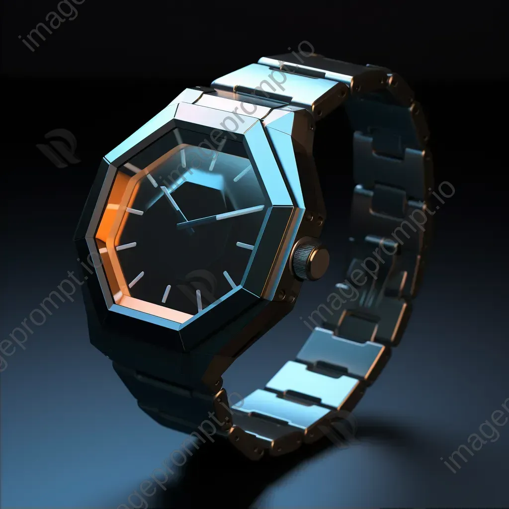 Low poly sports wristwatch with brushed steel case and techno surreal LED illumination - Image 2