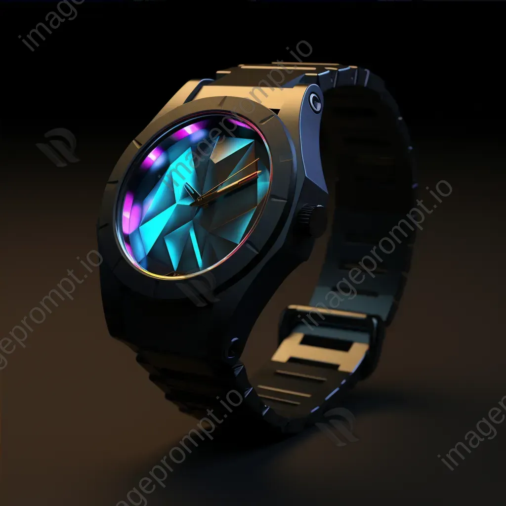 Low poly sports wristwatch with brushed steel case and techno surreal LED illumination - Image 4