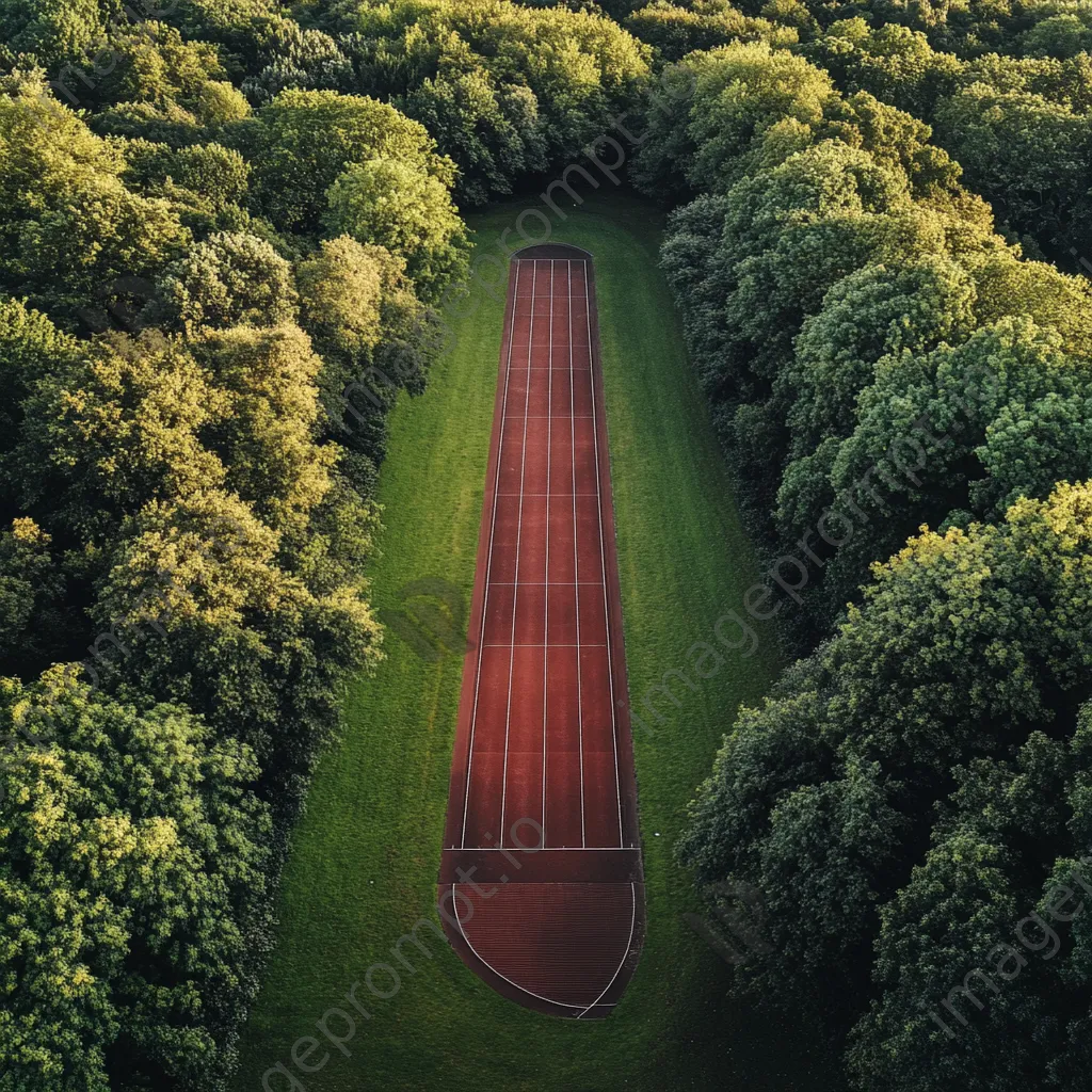 Aerial view of a quiet running track surrounded by trees - Image 2