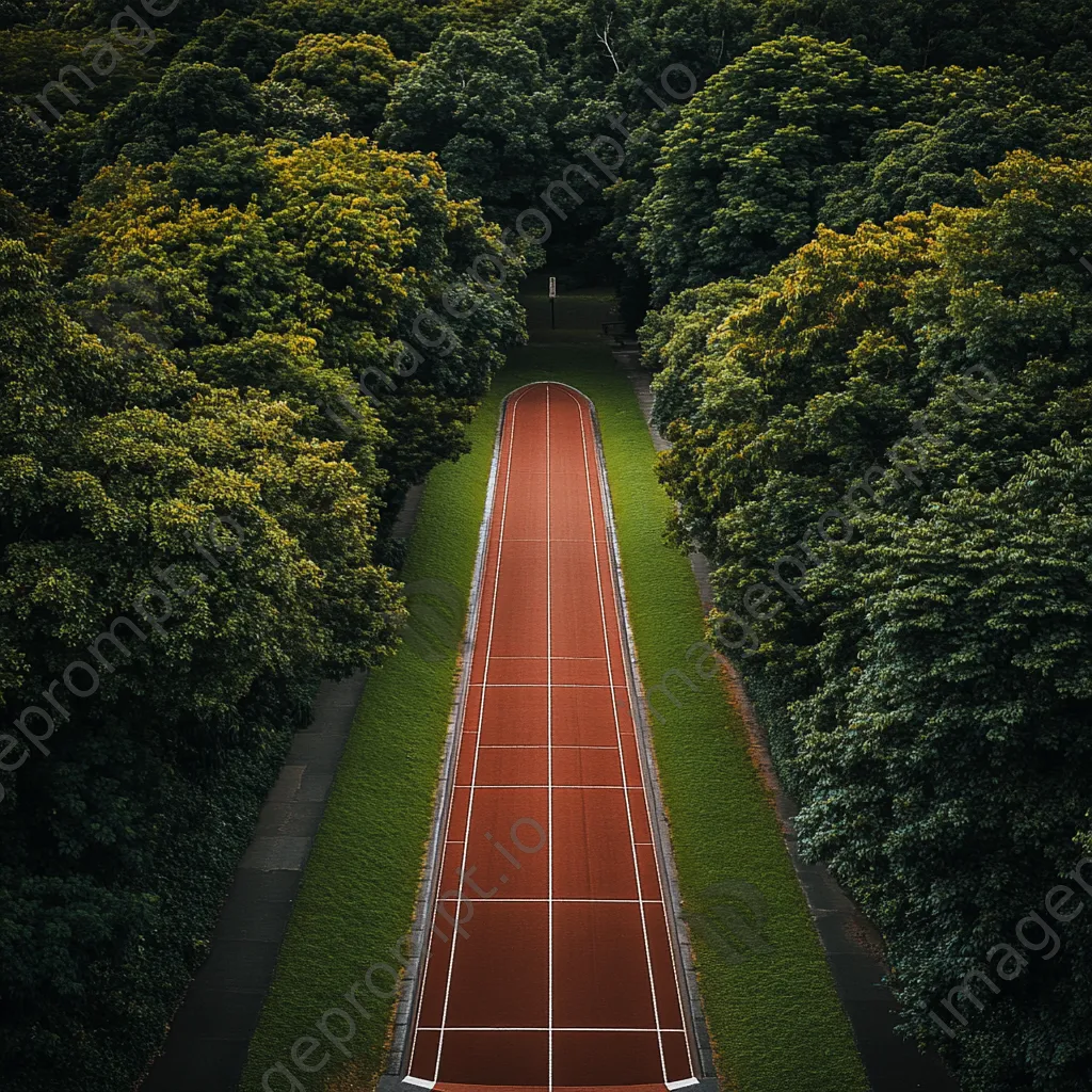 Aerial view of a quiet running track surrounded by trees - Image 4