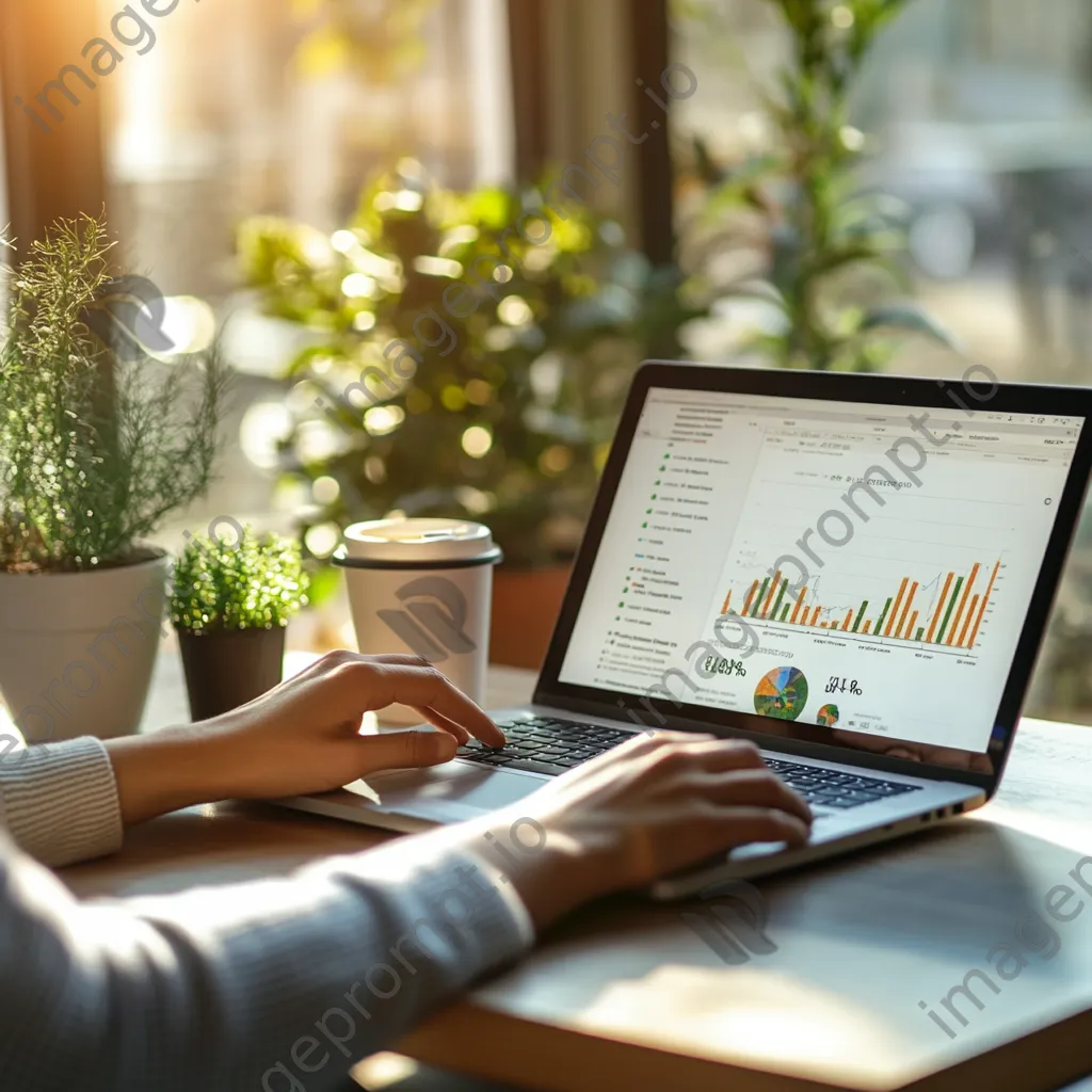 Individual using a laptop to review cryptocurrency investments at home - Image 1