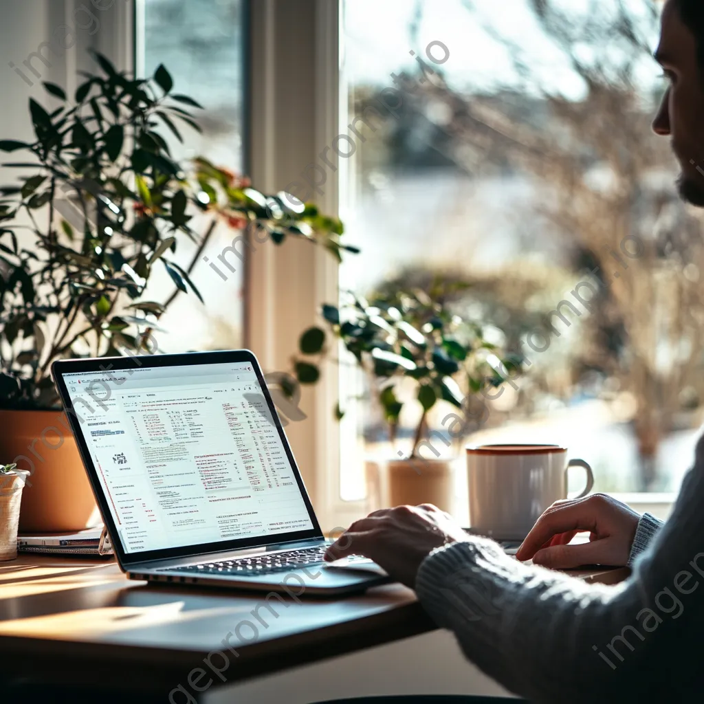 Individual using a laptop to review cryptocurrency investments at home - Image 3