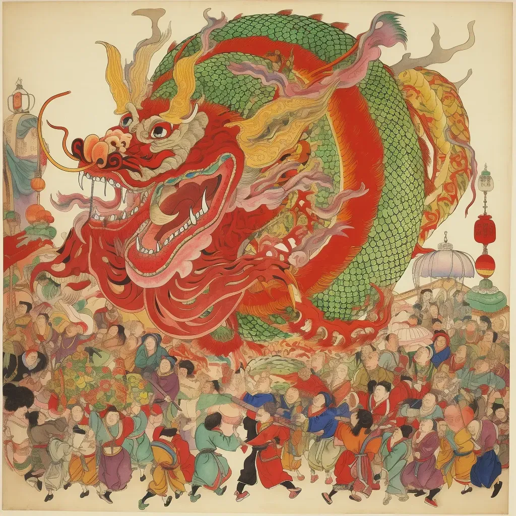 Chinese New Year dragon dance with colorful dragon puppet - Image 4