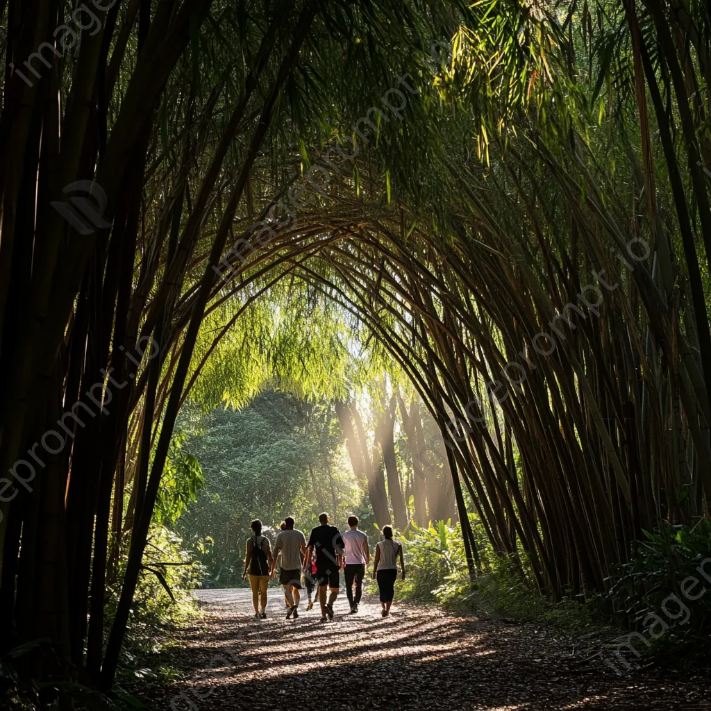 Tourists walking through a bamboo grove - Image 1