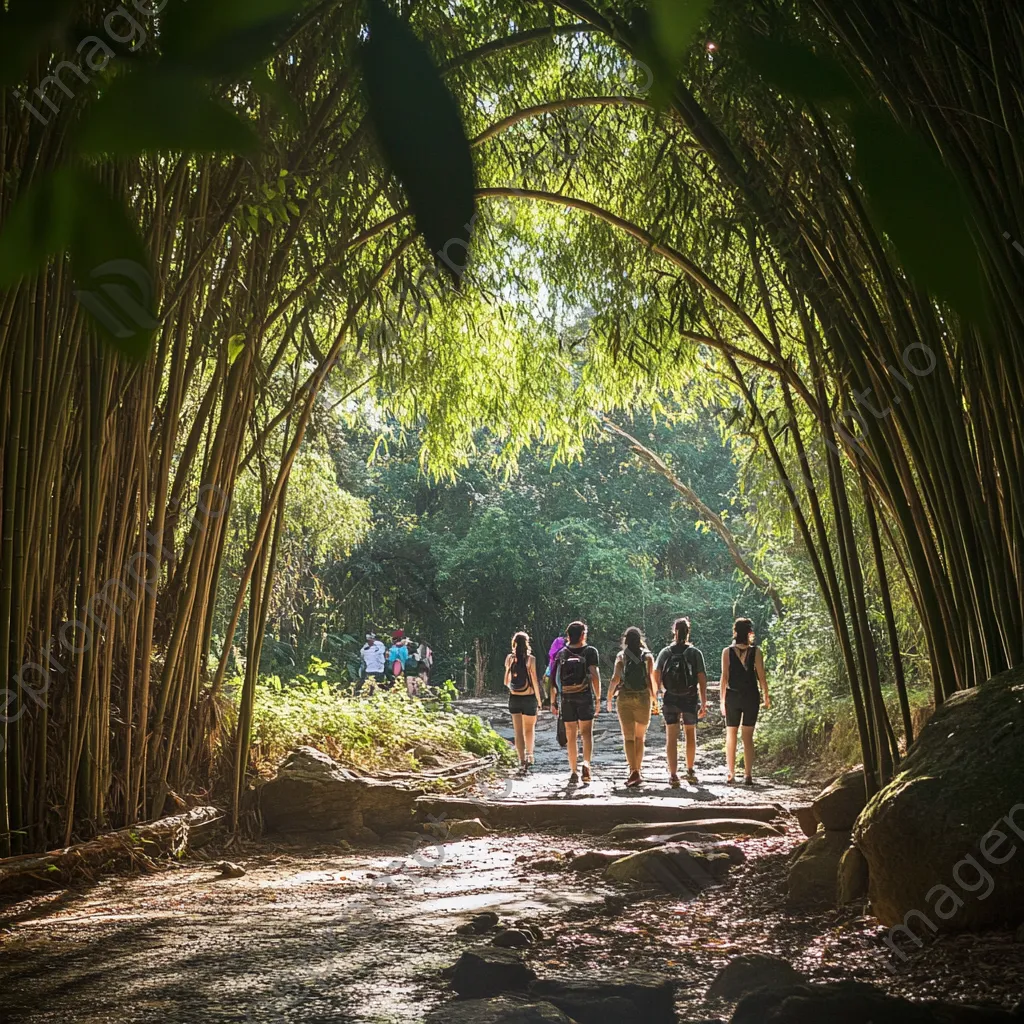 Tourists walking through a bamboo grove - Image 2