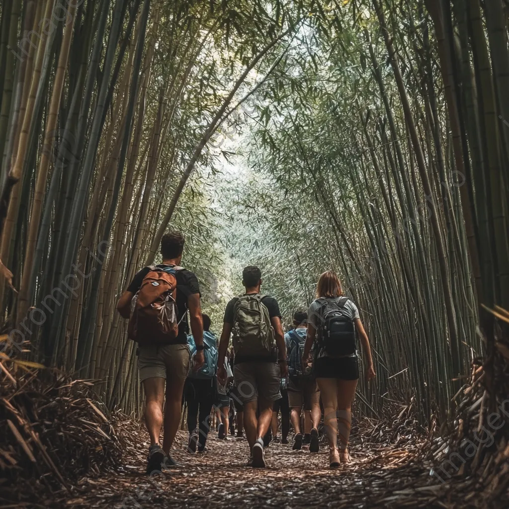 Tourists walking through a bamboo grove - Image 3