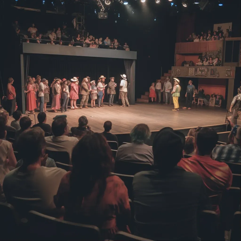 Local community theater play with actors performing on stage and audience applauding - Image 1