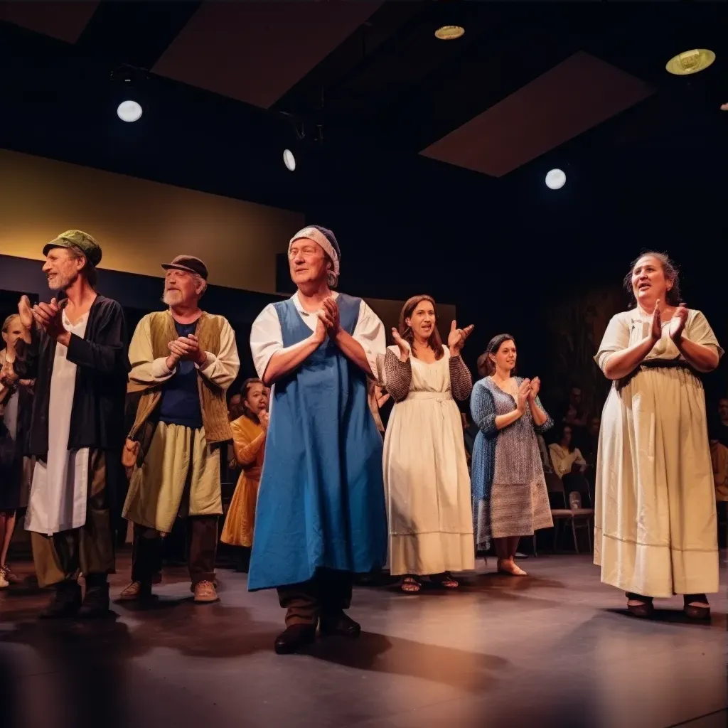 Local community theater play with actors performing on stage and audience applauding - Image 3