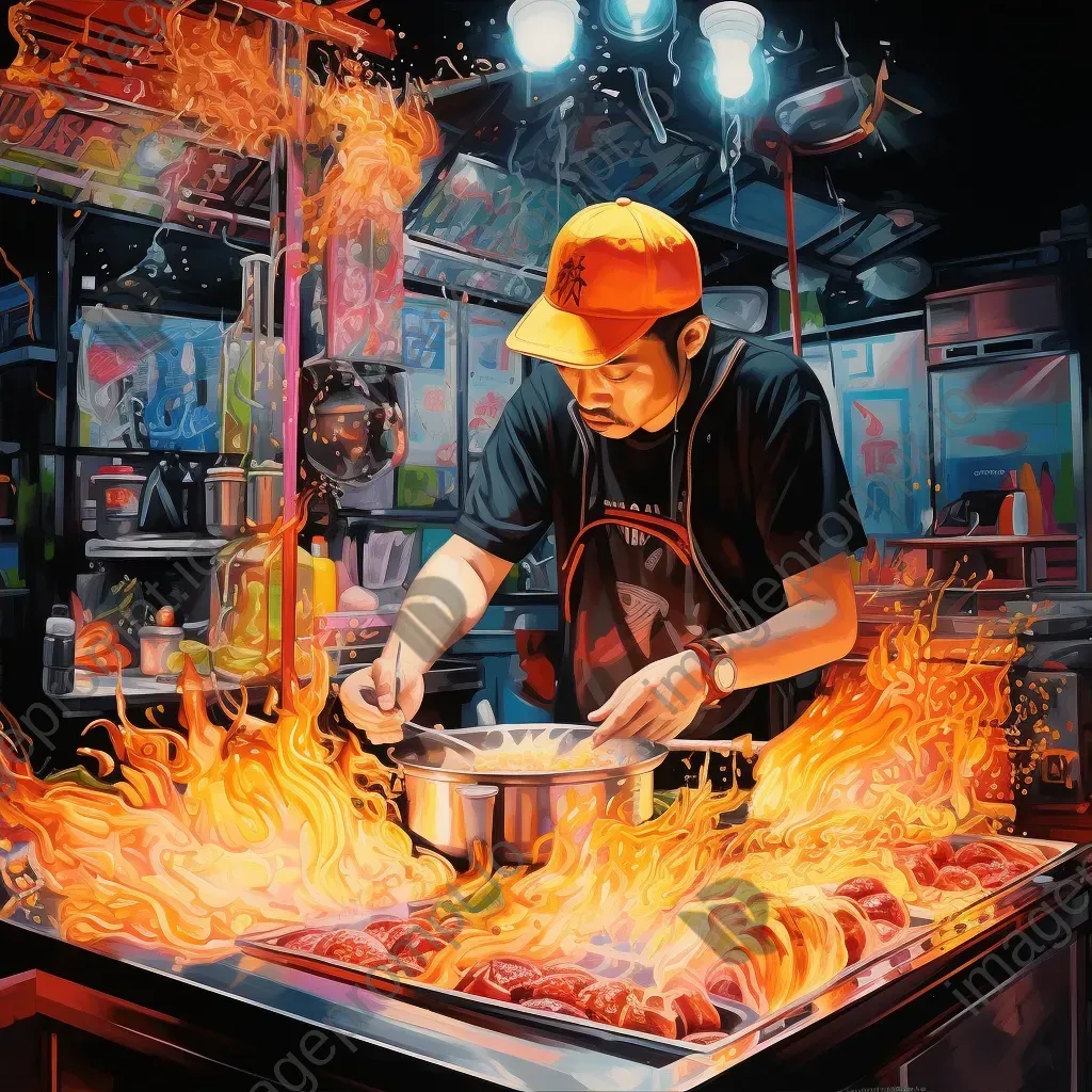 Graffiti-style painting of a street food vendor in Bangkok - Image 4