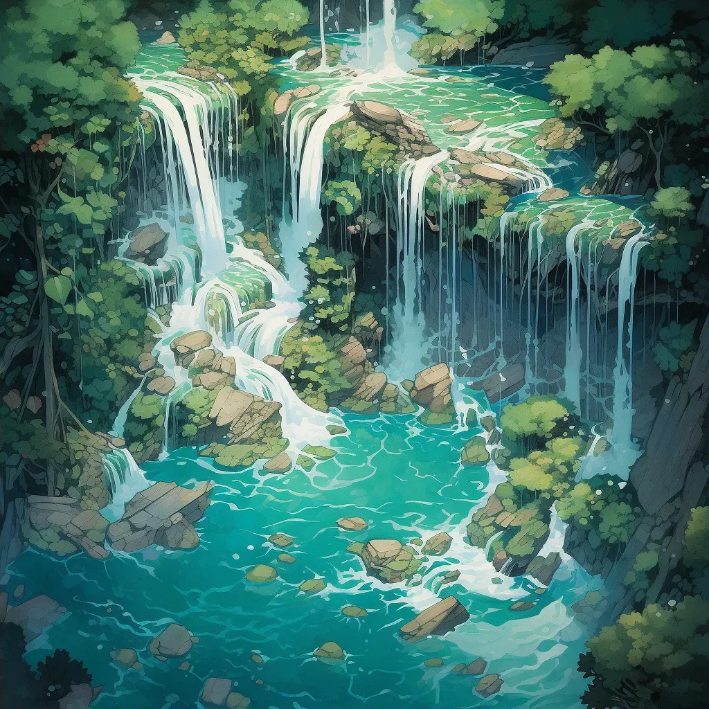 Aerial view of a majestic waterfall cascading into a turquoise pool - Image 2