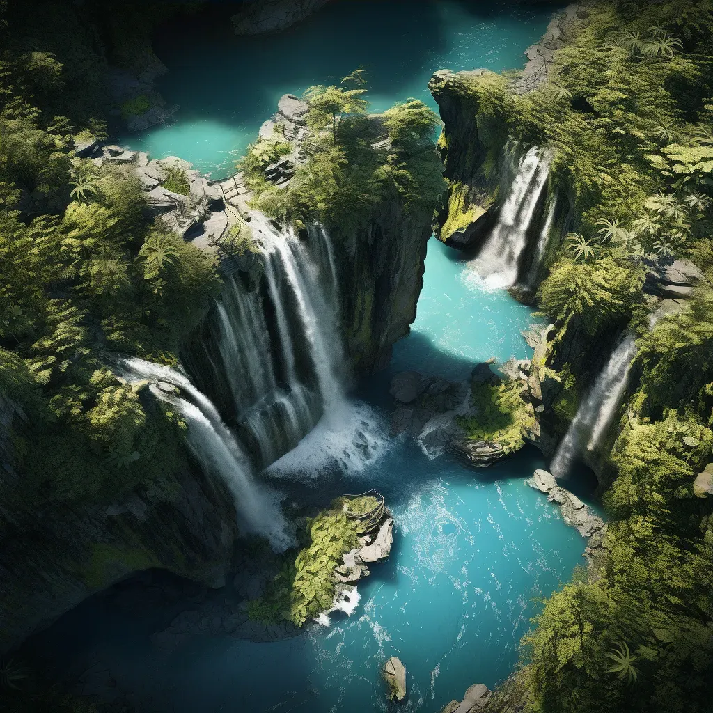 Aerial view of a majestic waterfall cascading into a turquoise pool - Image 3