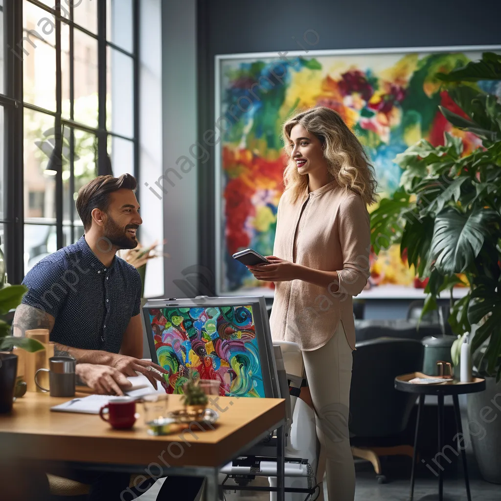 Colleagues gathering around a coffee cart in an amiable office environment - Image 2